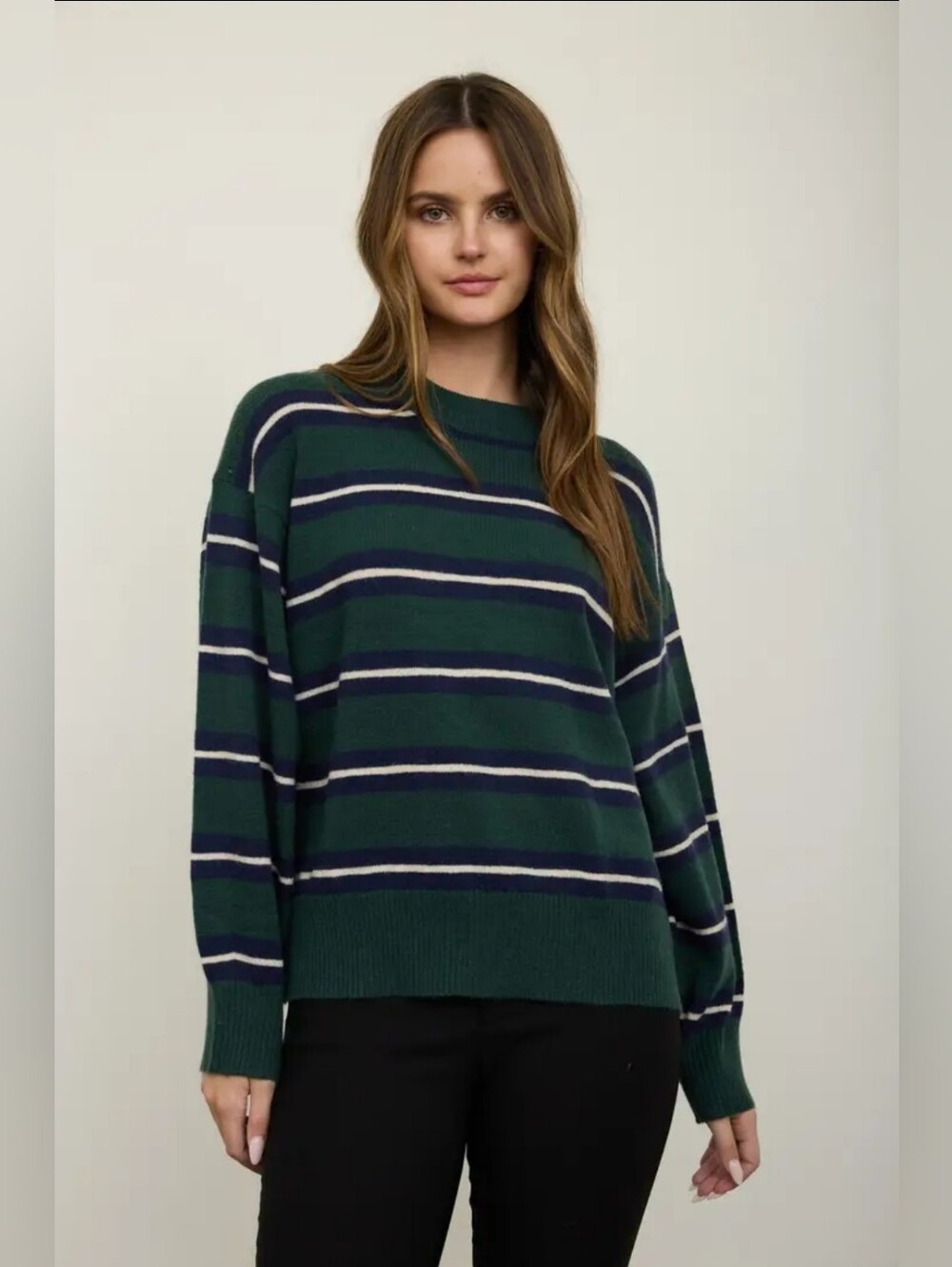Forest Green Striped Crewneck Sweater